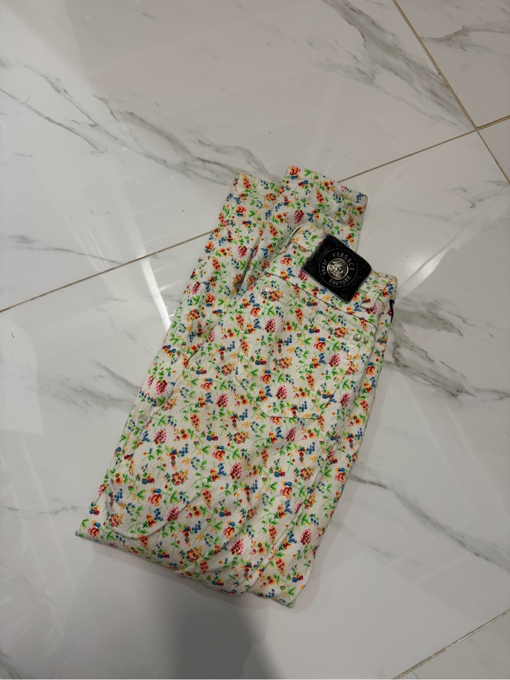 Versace White Floral Skinny Pants